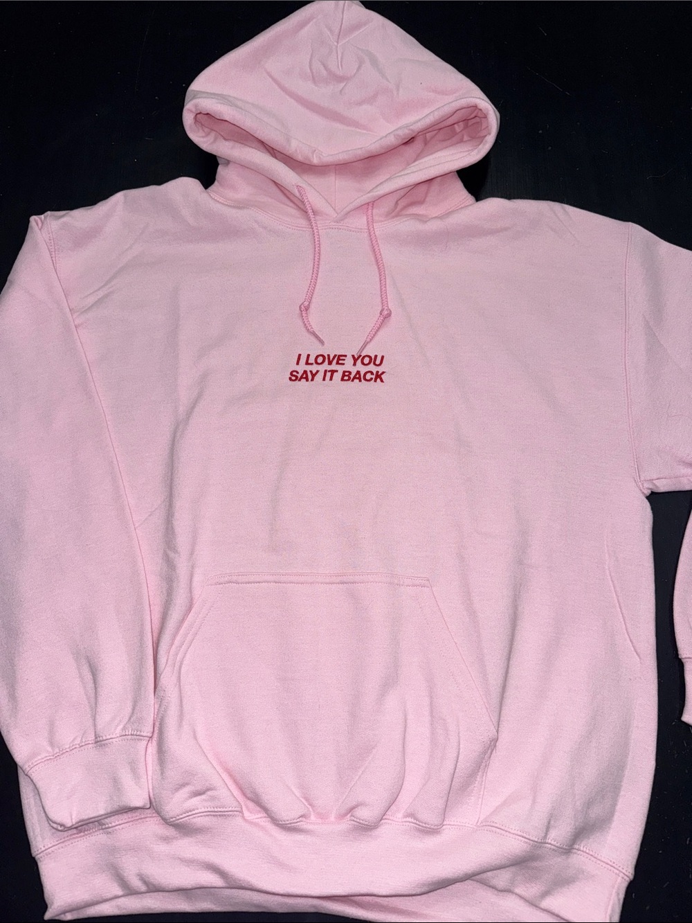 LONELY GHOST i love you say it back pink sweatshirt hoodie. size large.